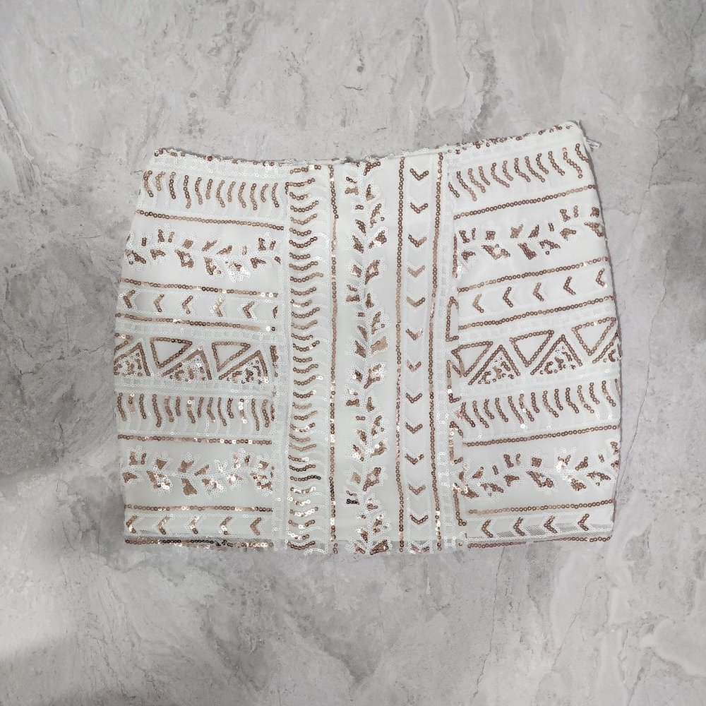 DV Dolce Vita Sequined Mini Skirt Women's White/Rose Gold Size Small New